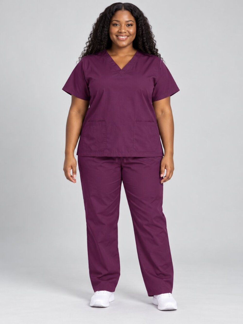 Cherokee Workwear Wine Scrub Set L V-Neck Top Straight Leg Pants